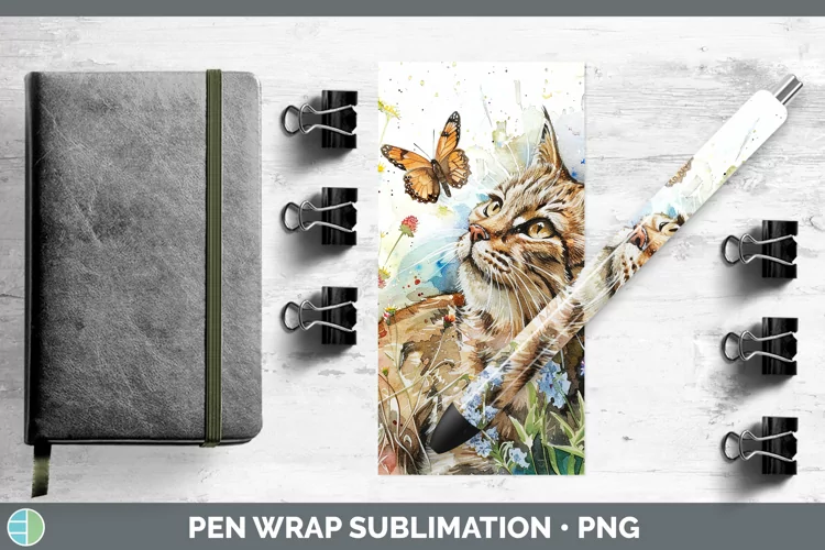 Watercolor European Wildcat Pen Wrap Sublimation Epoxy Pen D