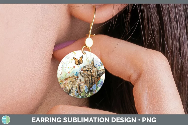 Watercolor European Wildcat Round Earrings Sublimation Earri