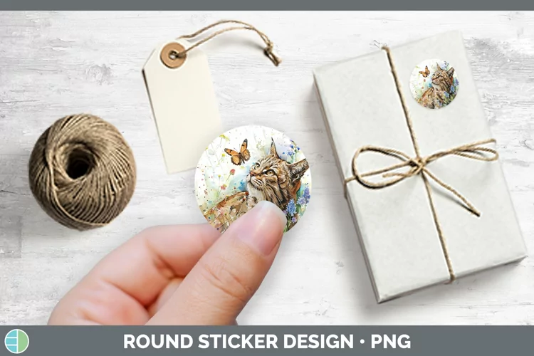Watercolor European Wildcat Stickers | Round Labels Designs