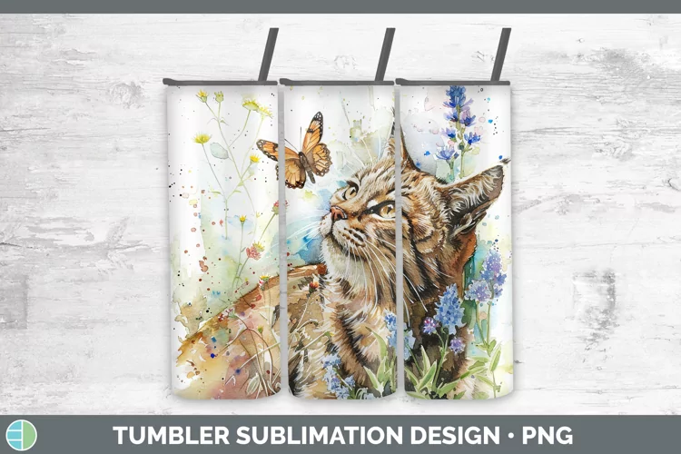 Watercolor European Wildcat Tumbler Sublimation 20 oz Skinny