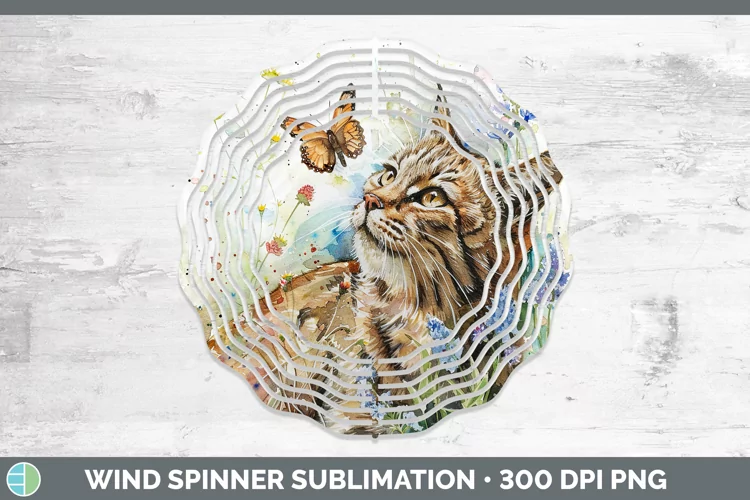 Watercolor European Wildcat Wind Spinner Sublimation Spinner