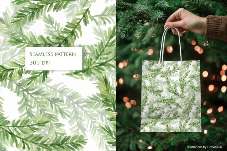 Watercolor Evergreen Seamless Pattern example image 1