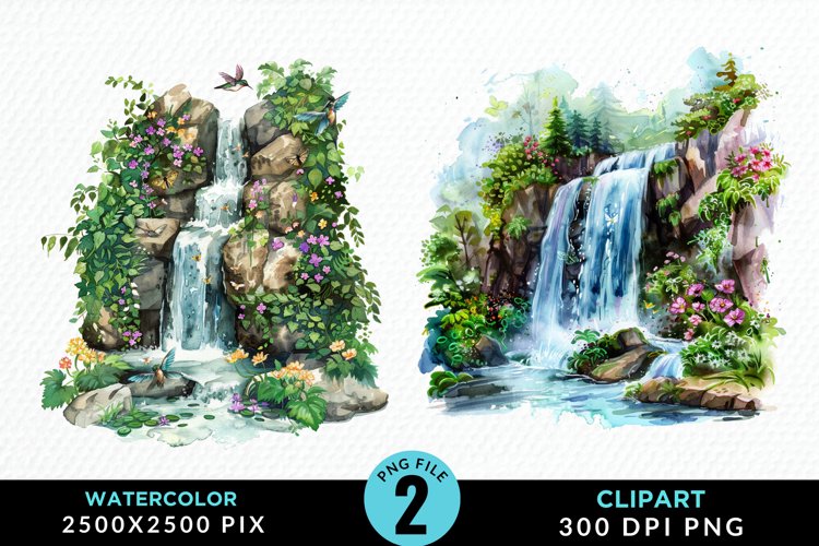 Watercolor Fairy Falls PNG Set Clipart