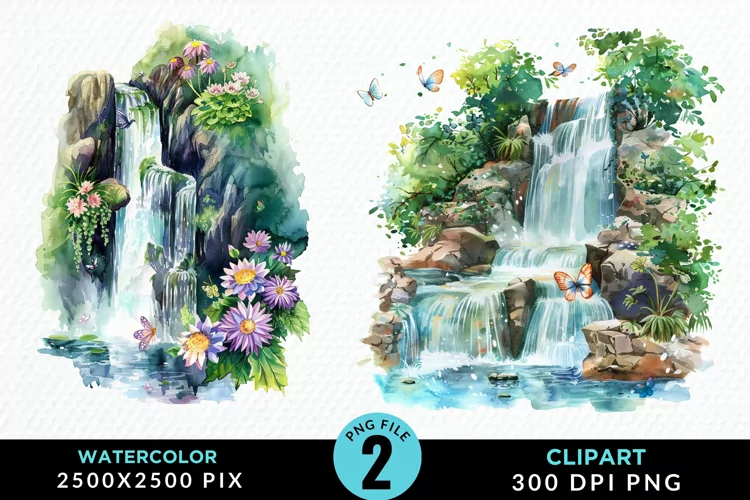Watercolor Fairy Falls Graphic Clipart