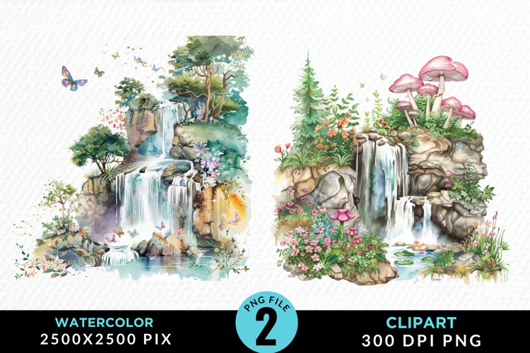Watercolor Fairy Falls PNG Set Clipart