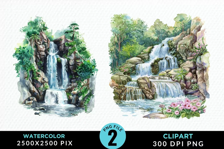 Watercolor Fairy Falls Graphic Clipart