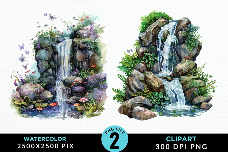 Watercolor Fairy Falls Graphic Clipart