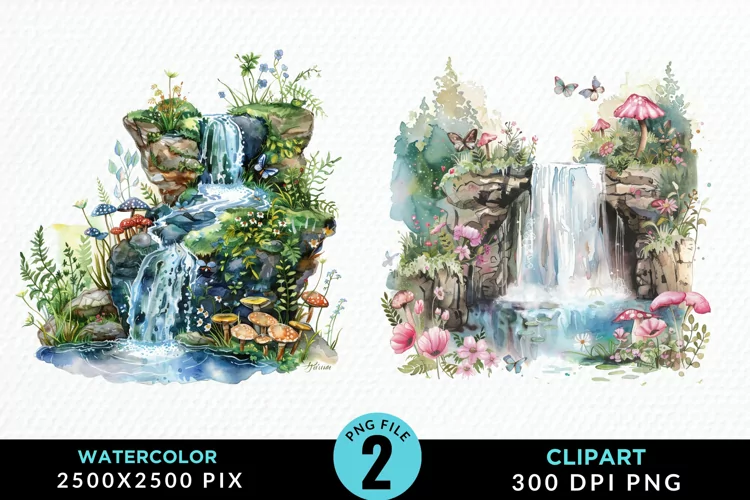 Watercolor Fairy Falls Graphic Clipart