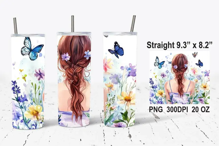 Watercolor Fairy Girl Tumbler Wrap, Fairy Girl PNG