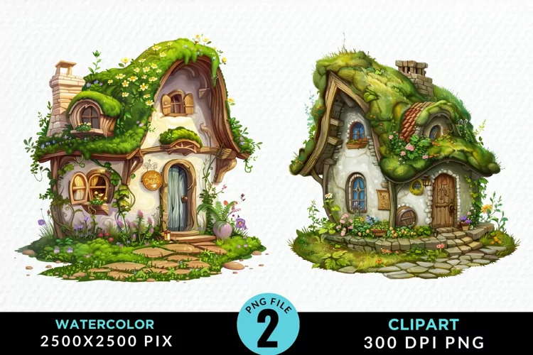 Watercolor Fairy House Illustration Clipart