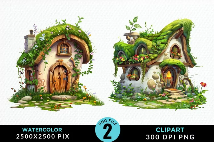 Watercolor Fairy House Illustration Clipart