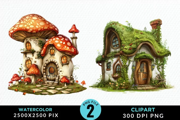 Watercolor Fairy House Illustration Clipart