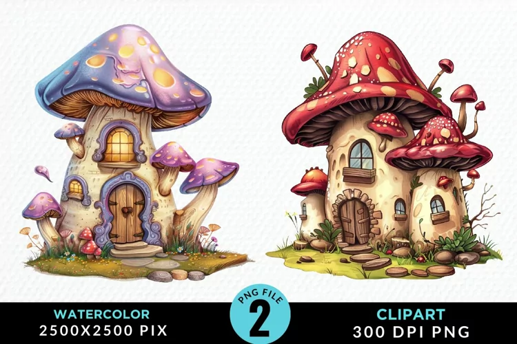 Watercolor Fairy House Illustration Clipart