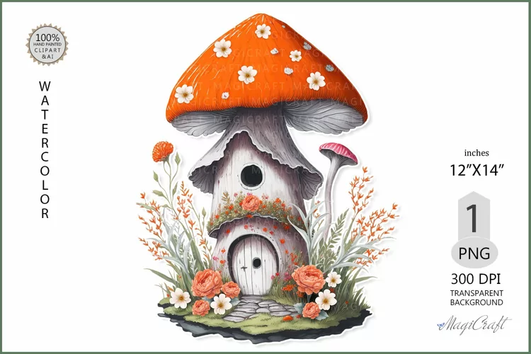 Fairy Mushroom House Sublimation|Mushroom House flowers png