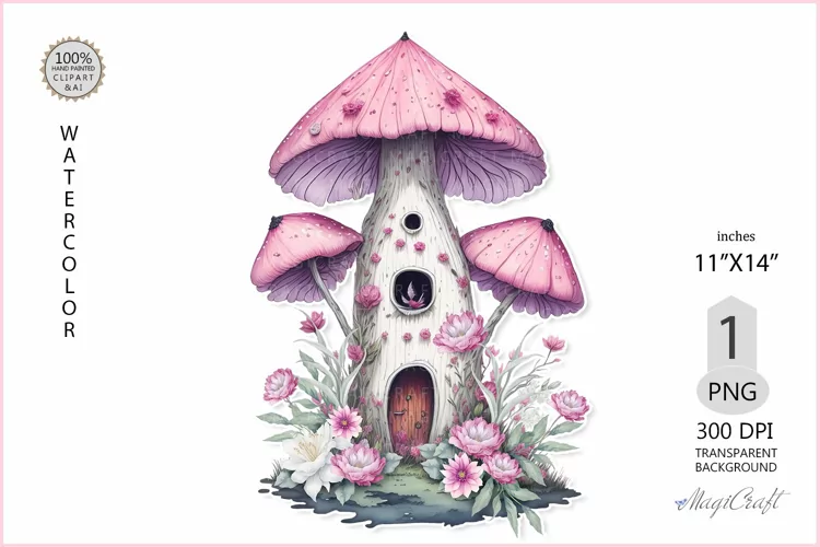 Fairy Mushroom House Sublimation|Pink Mushroom House flowers
