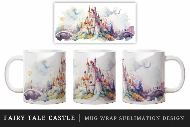 Fairy tale castle mug, cup wrap sublimation design png
