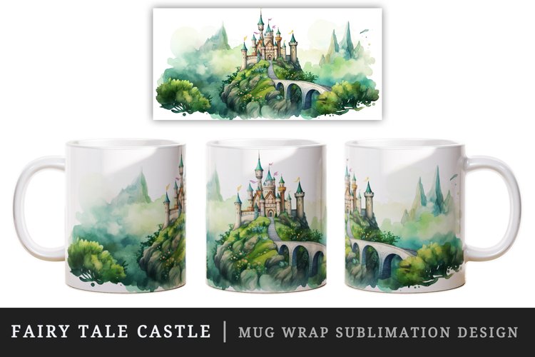 Watercolor fairy tale castle fantasy landscape design wrap sublimation for customize your mug coffee cup for children girl