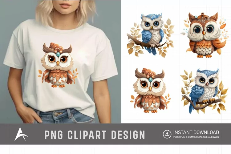 Watercolor Fairytale Owl Clipart