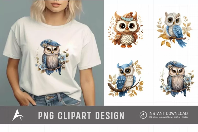 Watercolor Fairytale Owl Clipart