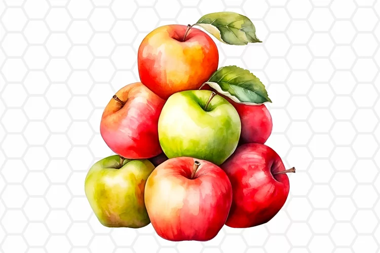 Watercolor Fall Apple Pile Clipart, Autumn Sublimation PNG
