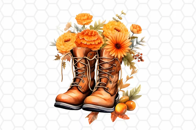Watercolor Fall Boots Clipart | Autumn PNG Design