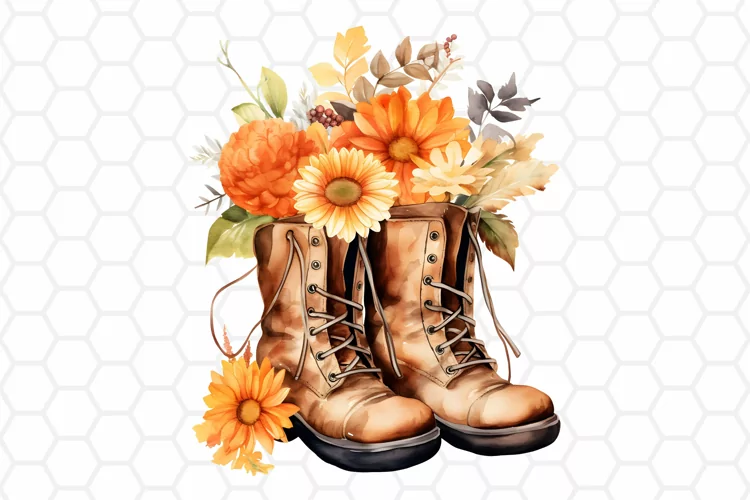 Watercolor Fall Boots Clipart | Autumn PNG Design