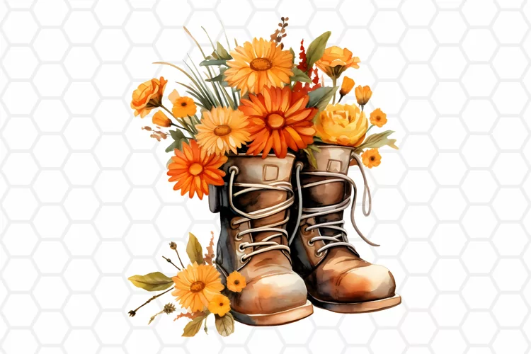 Watercolor Fall Boots Clipart | Autumn PNG Design