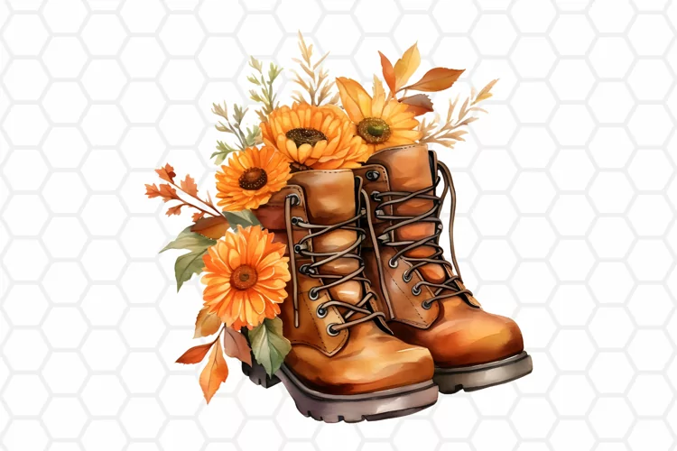 Watercolor Fall Boots Clipart | Autumn PNG Design