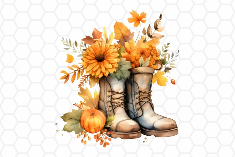Watercolor Fall Boots Clipart | Autumn PNG Design