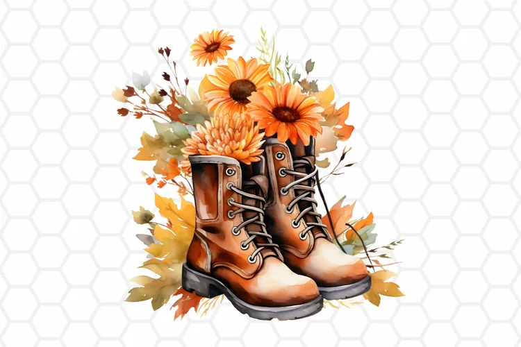 Watercolor Fall Boots Clipart | Autumn PNG Design