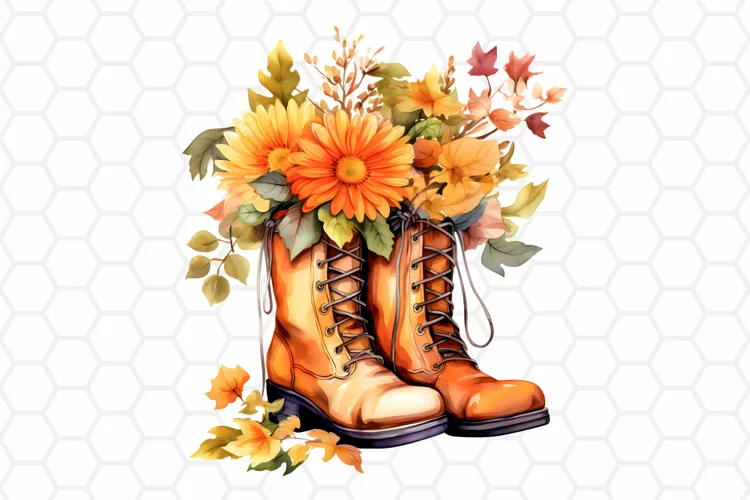 Watercolor Fall Boots Clipart | Autumn PNG Design