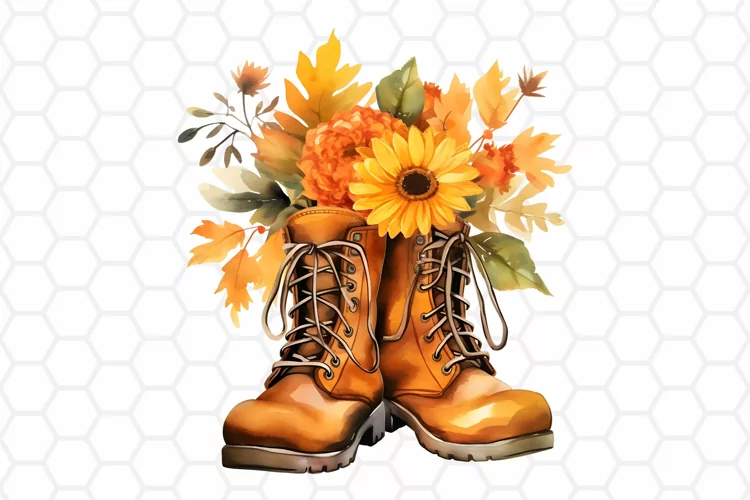 Watercolor Fall Boots Clipart | Autumn PNG Design
