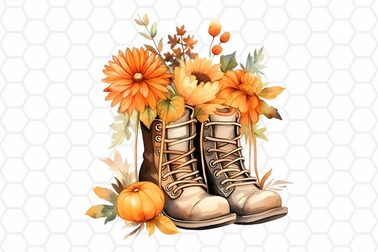 Watercolor Fall Boots Clipart | Autumn PNG Design