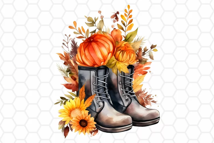 Watercolor Fall Boots Clipart | Autumn PNG Design