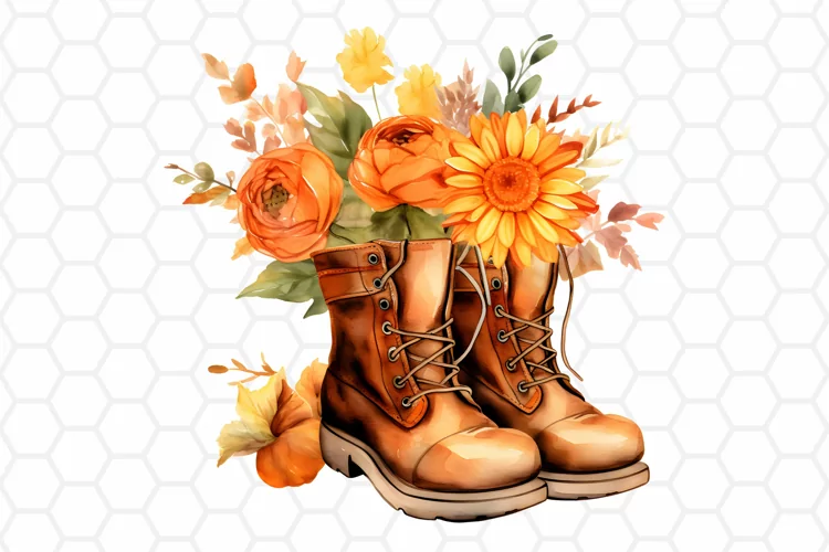 Watercolor Fall Boots Clipart | Autumn PNG Design