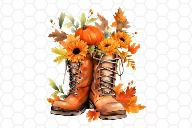 Watercolor Fall Boots Clipart | Autumn PNG Design