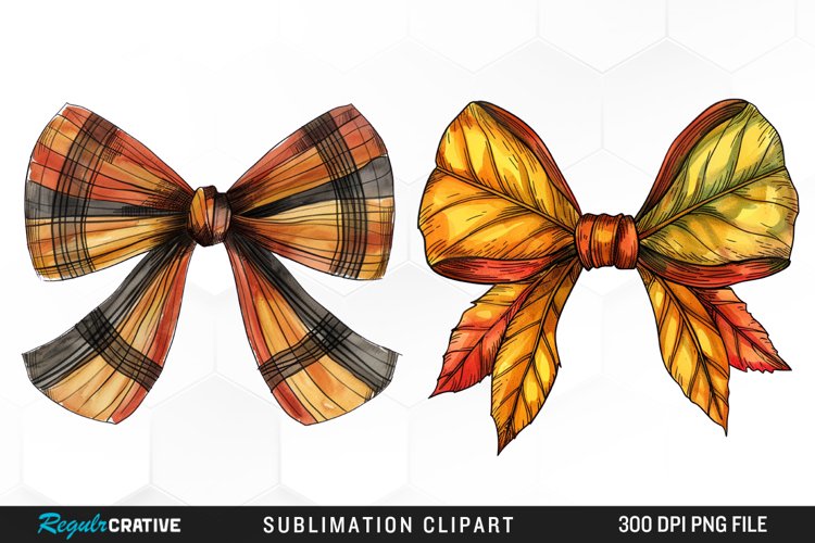 Watercolor Fall Bow Tie Artwork Clipart example image 1