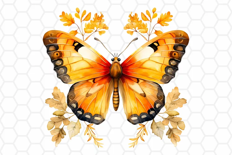 Watercolor Fall Butterfly Clipart, Sublimation PNG
