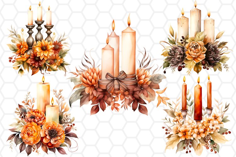 Watercolor Fall Candle Cliparts