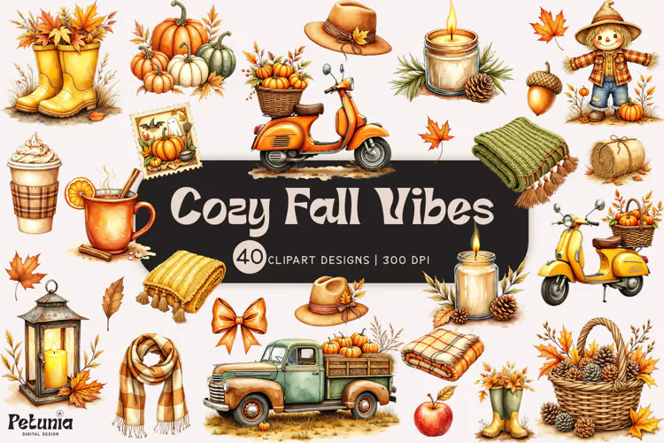 Watercolor Fall Clipart | Cozy Autumn PNG