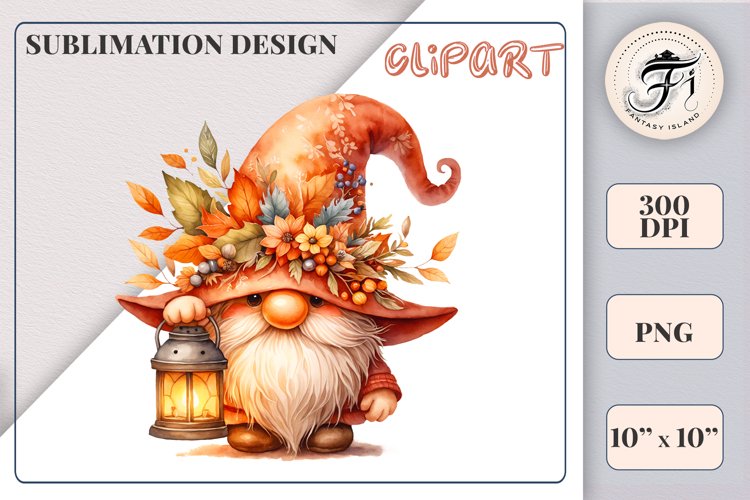 Autumn Gnome with Pumpkin Clipart | Fall Sublimation Design
