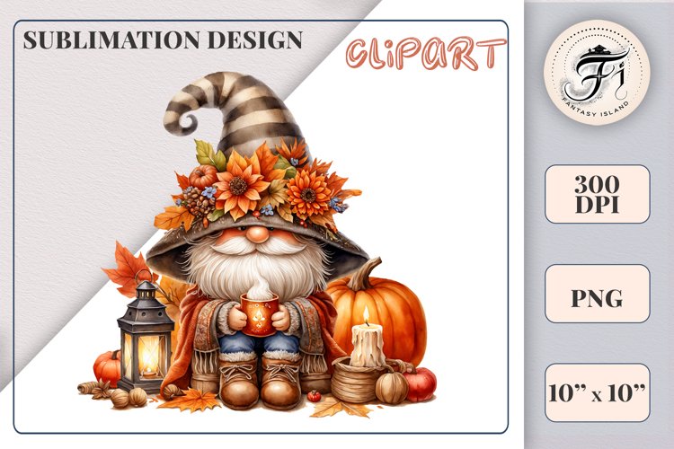 Autumn Gnome with Pumpkin Clipart | Fall Sublimation Design