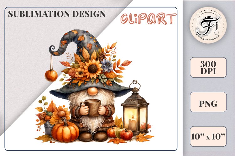 Autumn Gnome with Pumpkin Clipart | Fall Sublimation Design