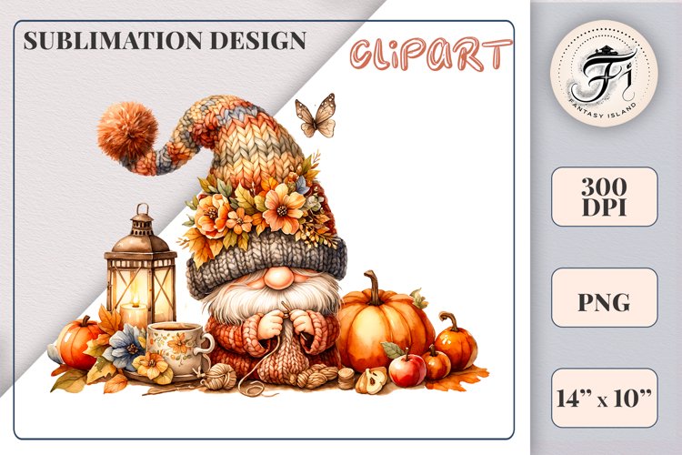 Autumn Gnome with Pumpkin Clipart | Fall Sublimation Design