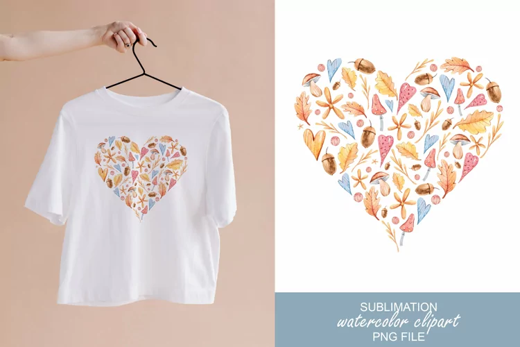 Watercolor cute fall heart sublimation / clipart- 1 png file