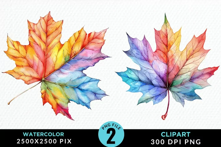Watercolor Fall Leaves Design Clipart