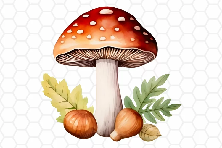 Watercolor Fall Mushroom Clipart, Sublimation PNG