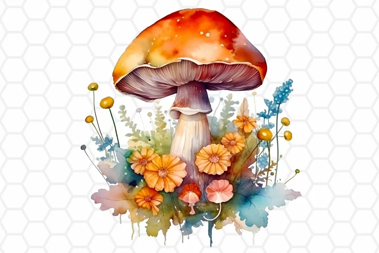 Watercolor Fall Mushroom Clipart, Sublimation PNG