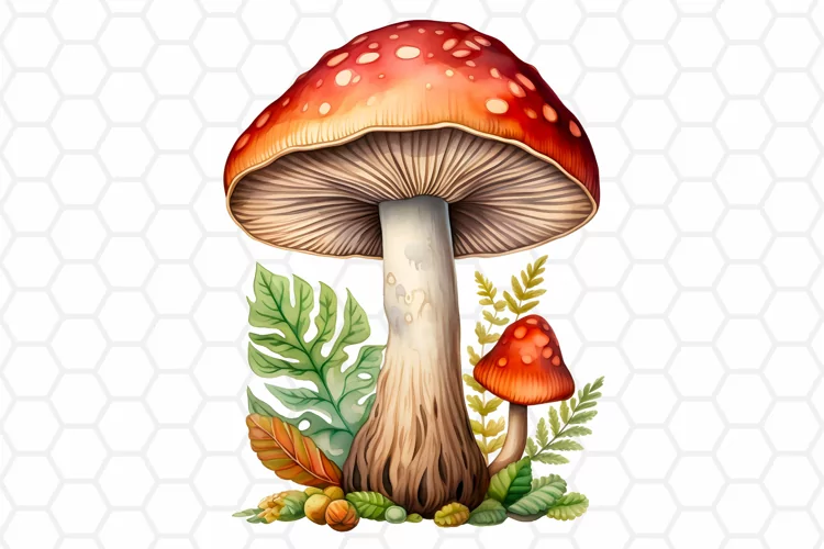 Watercolor Fall Mushroom Clipart, Sublimation PNG
