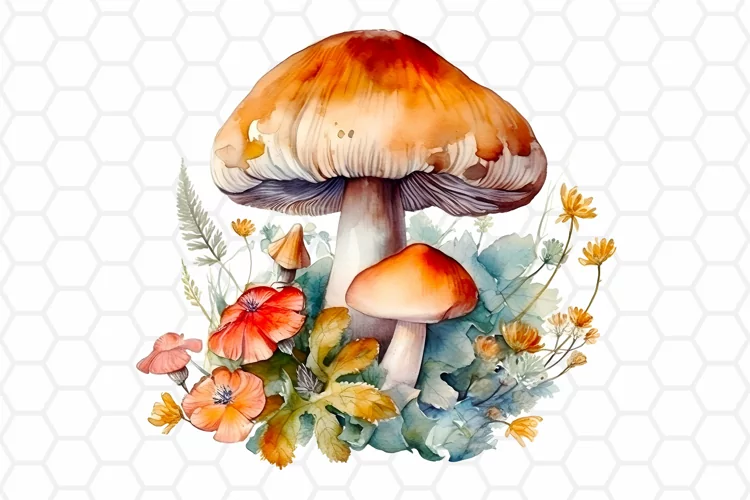 Watercolor Fall Mushroom Clipart, Sublimation PNG